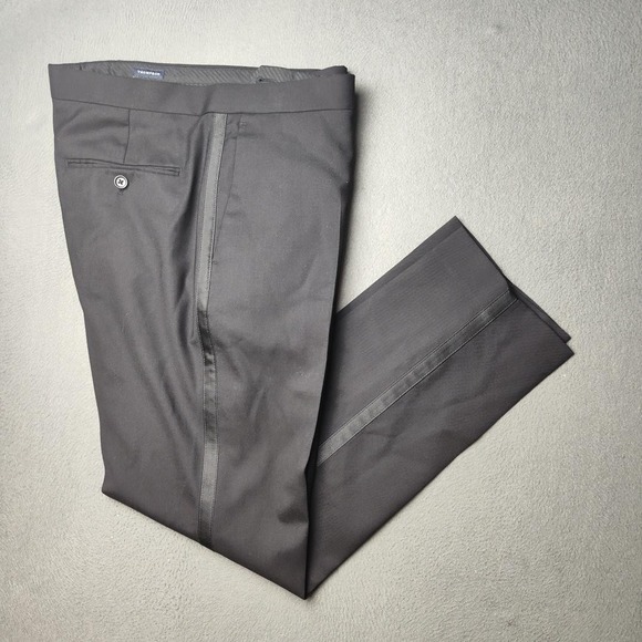 J Crew Thompson Tuxedo Pants Mens 33x30 Black Wool Formal Dress Satin Trim FA20 - Picture 1 of 15